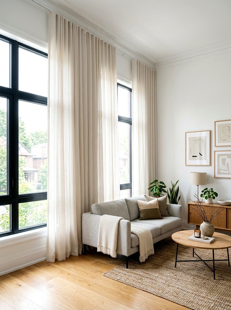 Ceiling Height Drapery - 30 small apartment living room ideas