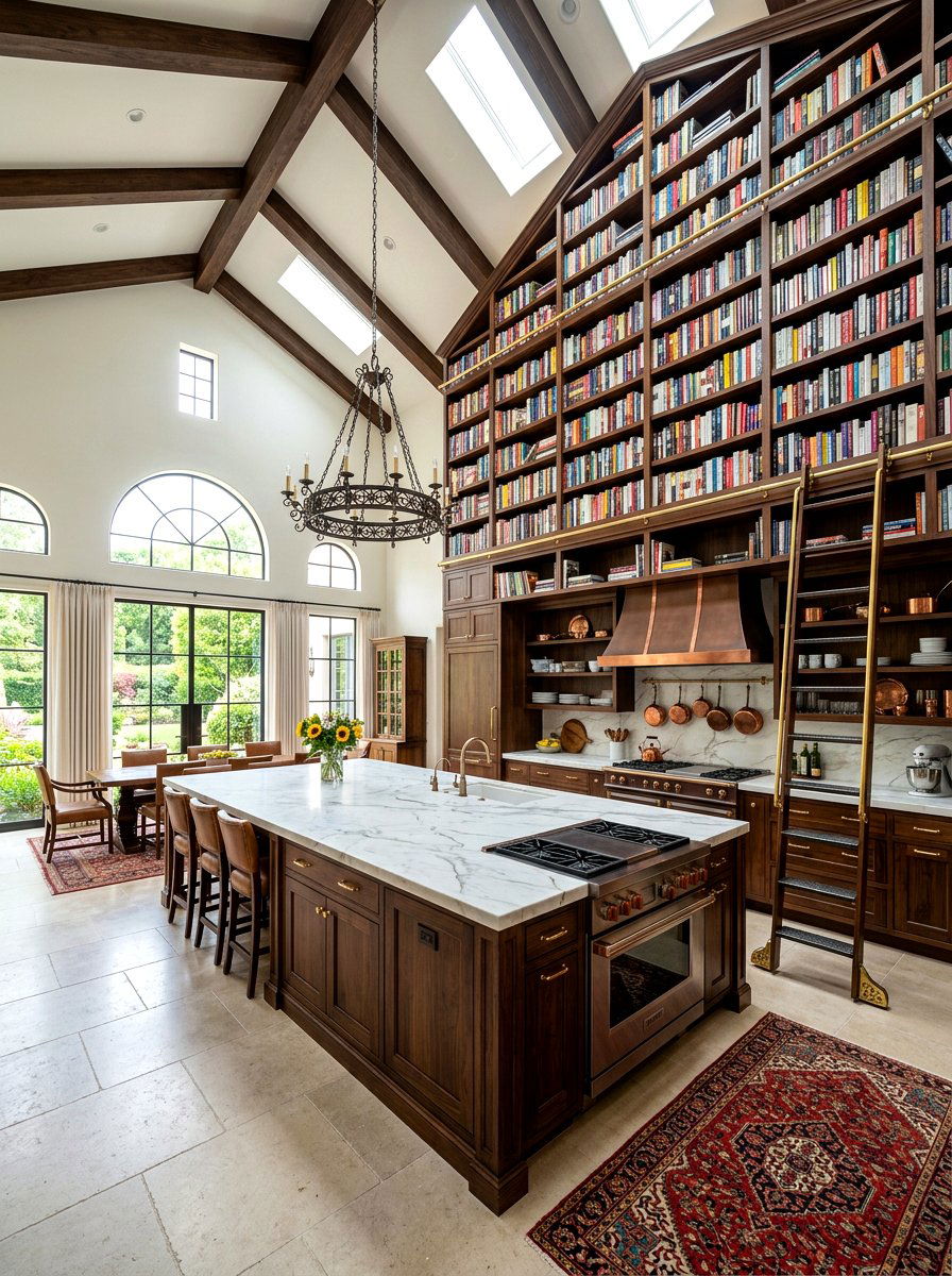 Ceiling Height Library Wall - 30 cookbook display kitchen ideas