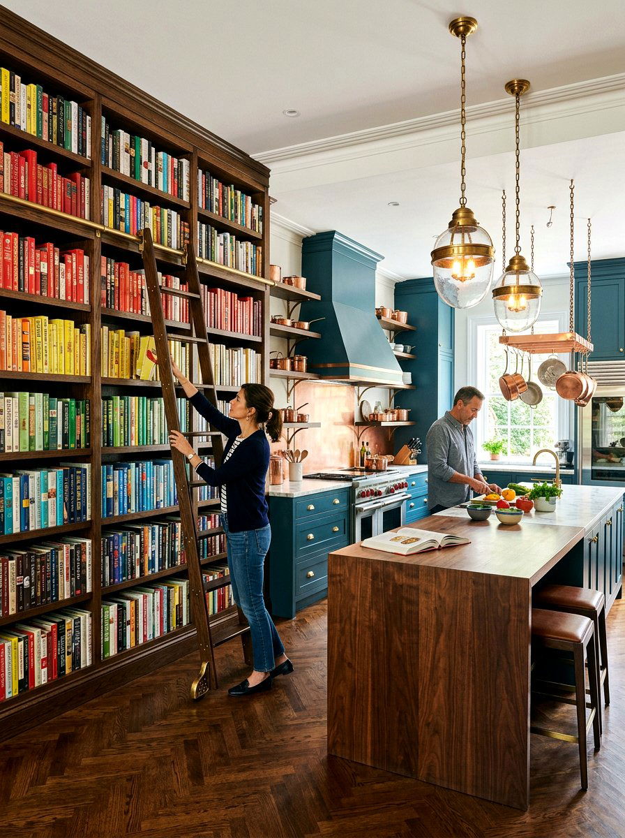 Ceiling Height Shelving - 30 kitchen cookbook storage ideas