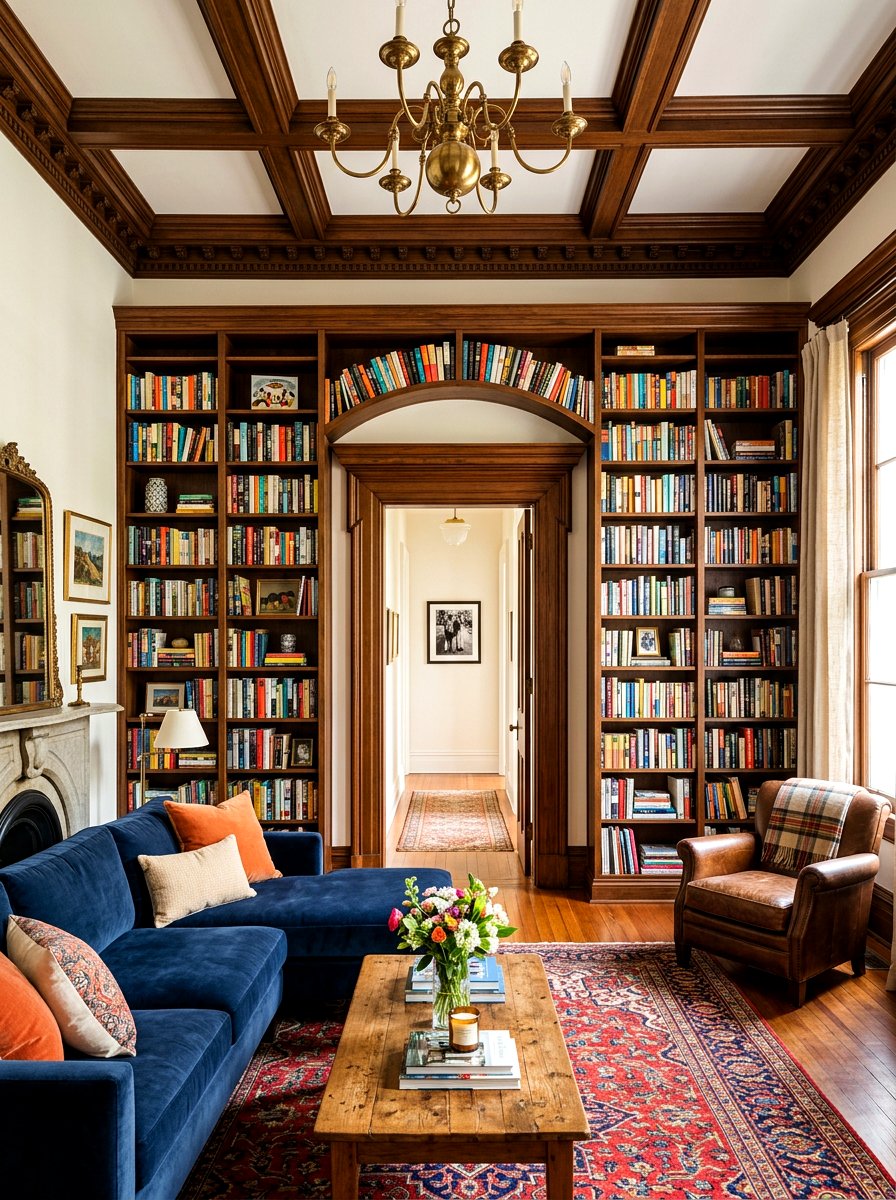 Ceiling High Bookshelves Over Doorway - 30 book wall living room ideas