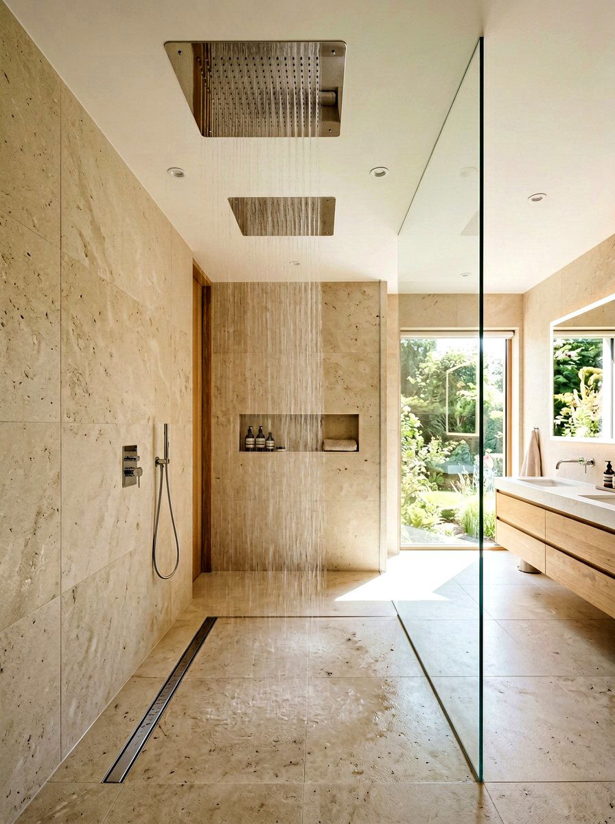 Ceiling Mount Double Rainfall Shower - 30 double shower head ideas