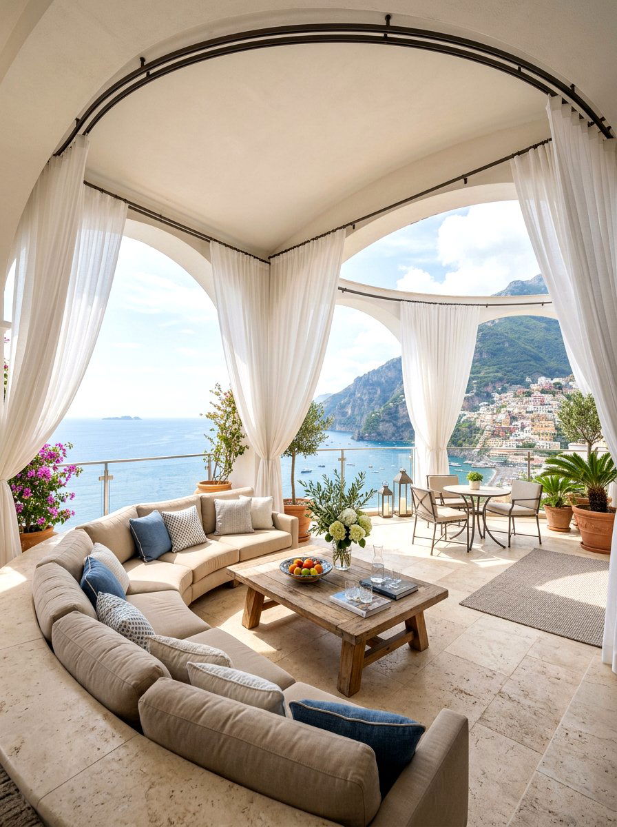 Ceiling Mounted Balcony Track System - 30 balcony privacy curtain ideas