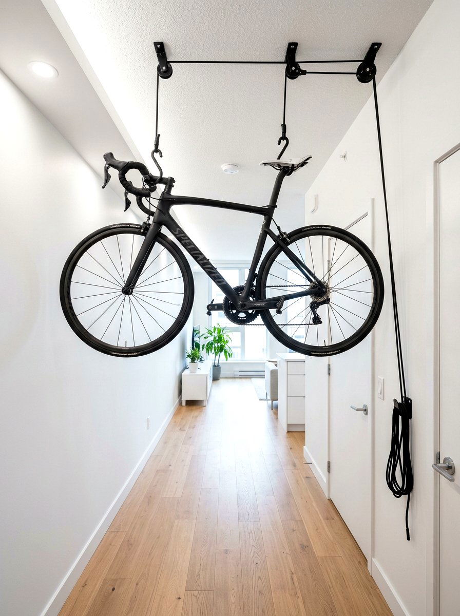 Ceiling Mounted Bike Storage - 30 studio apartment storage ideas
