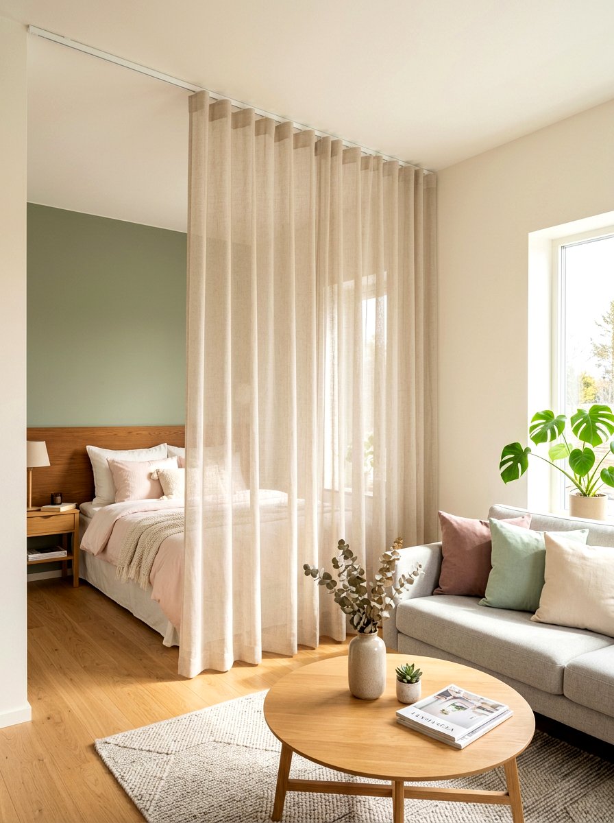 Ceiling Mounted Curtain - 30 studio apartment divider ideas