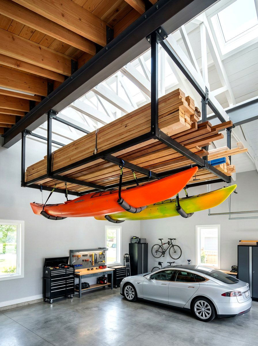 Ceiling Mounted Hanging Shelves - 30 garage shelving ideas
