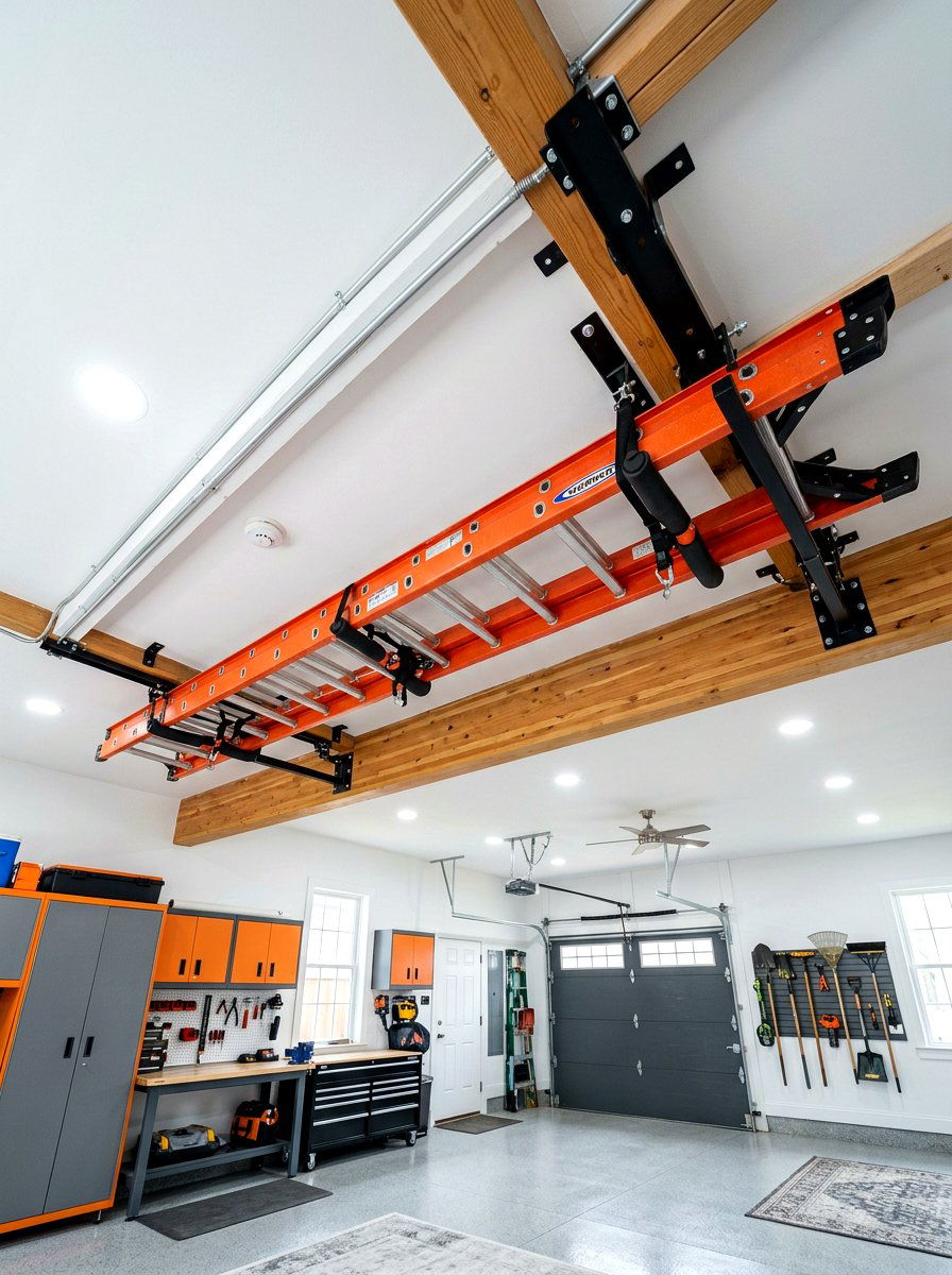 Ceiling Mounted Ladder Rack - 30 garage overhead rack ideas