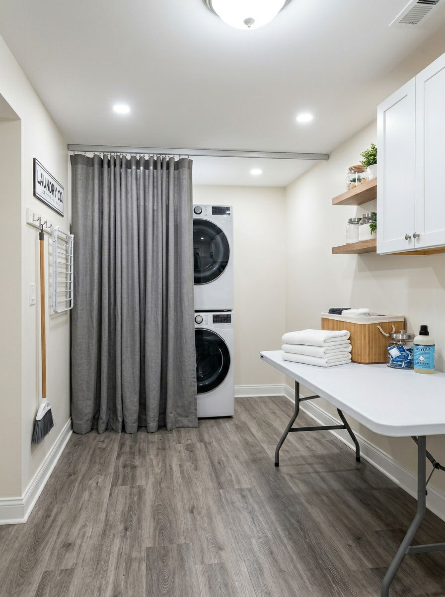Ceiling Mounted Laundry Curtain - 30 utility area screen ideas