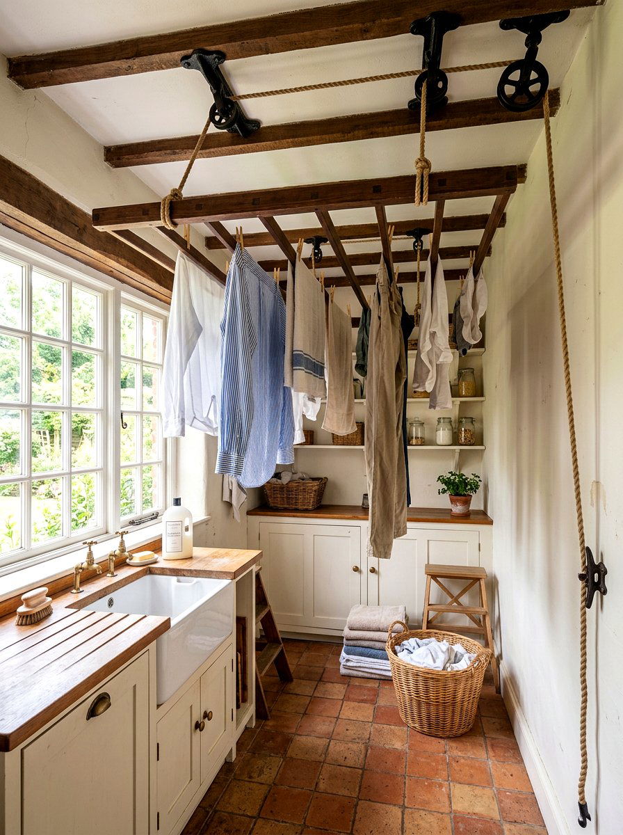 Ceiling Mounted Rack - 30 laundry room storage ideas