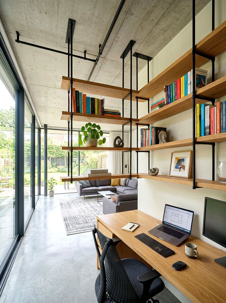 Ceiling Mounted Shelves - 30 office backdrop shelf ideas