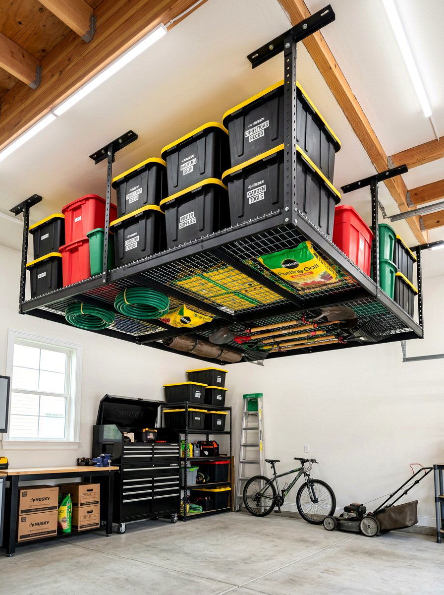 Ceiling Mounted Storage Rack - 30 garage gardening station ideas