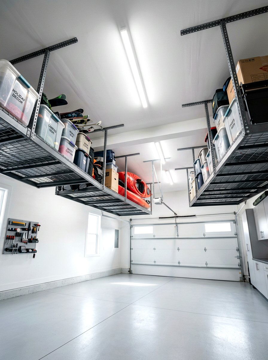 Ceiling Mounted Storage Racks - 30 organizing seasonal decor ideas