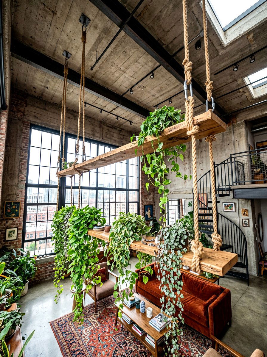 Ceiling Mounted Swing - 30 apartment plant shelf ideas