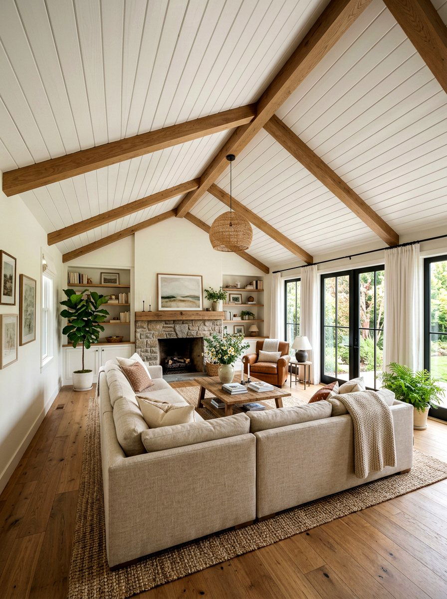 Ceiling Plank Design - 30 cottage living room decor ideas