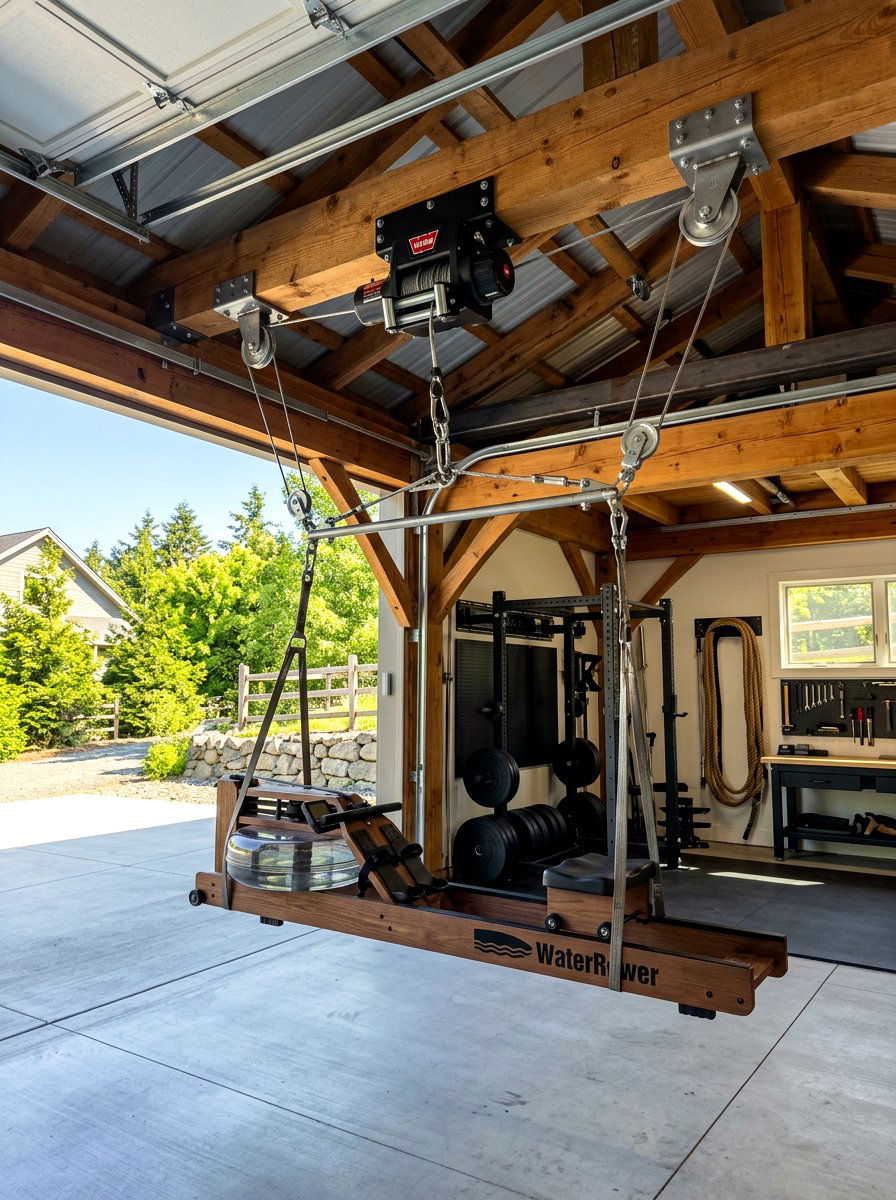Ceiling Pulley For Heavy Sports Gear - 30 garage sports equipment storage ideas