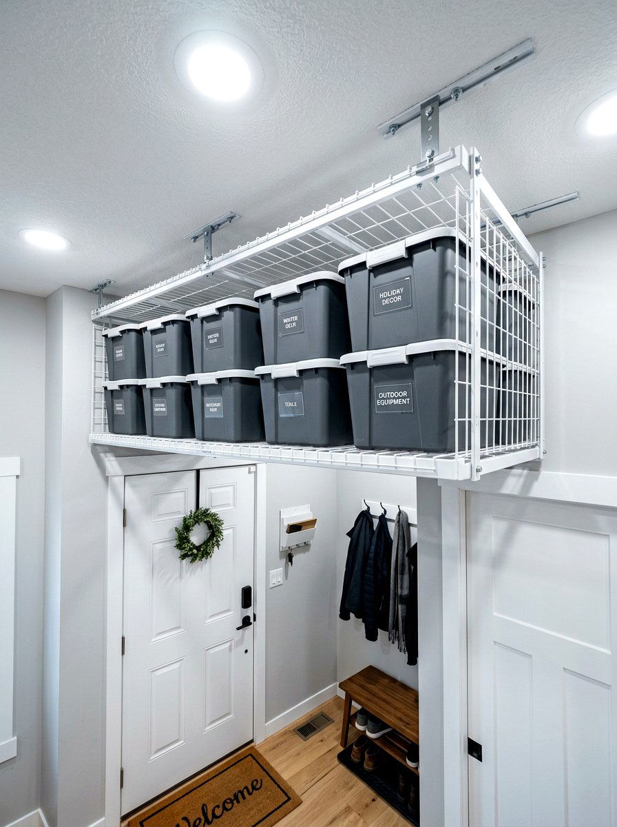 Ceiling Storage Rack - 30 narrow entryway storage ideas