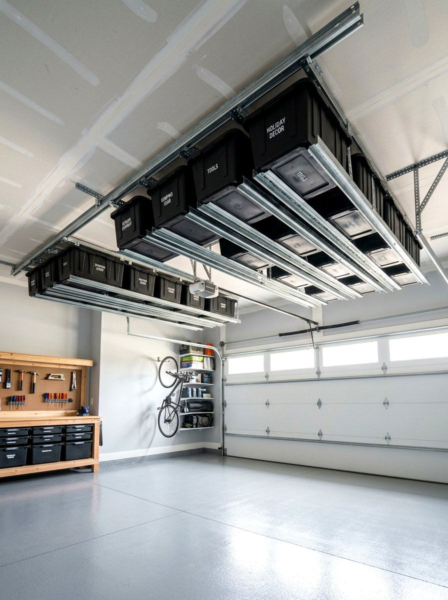 Ceiling Track System - 30 organizing a garage ideas