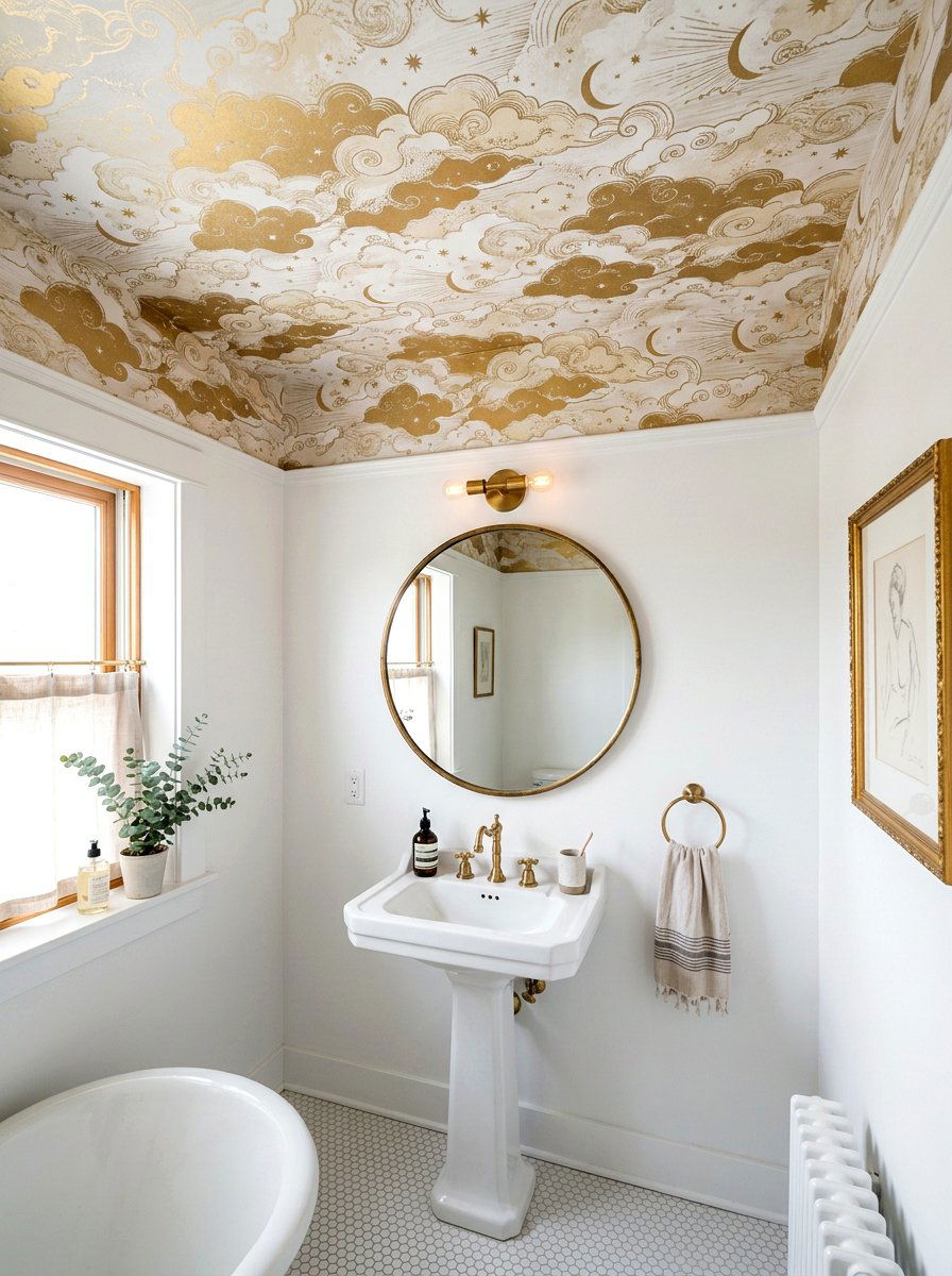 Ceiling Wallpaper Bathroom - 30 tiny powder bath ideas