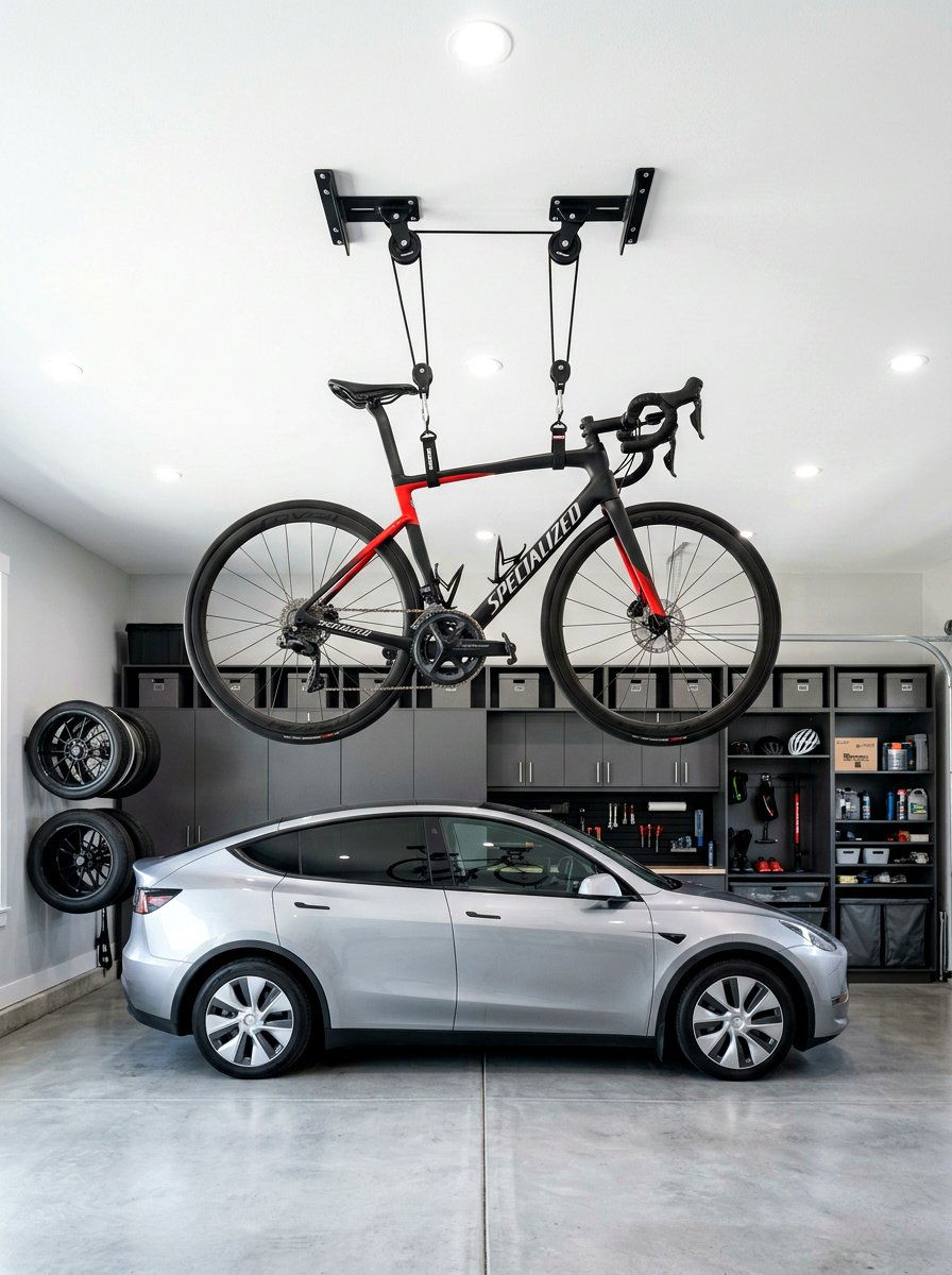 Ceiling bike hoist system - 30 garage bike storage ideas