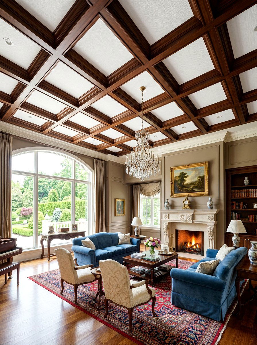 Ceiling coffers - 30 acoustic living room ideas
