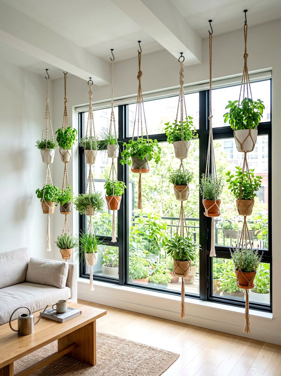 Ceiling hanging herb garden - 30 apartment herb garden ideas