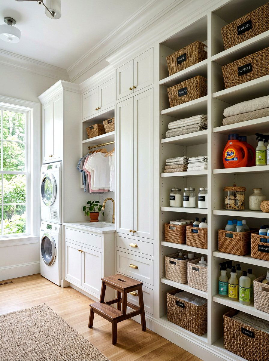 Ceiling height laundry pantry shelves - 30 laundry room pantry combo ideas