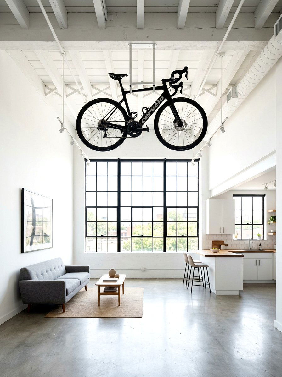 Ceiling mounted bike rack - 30 small apartment storage ideas