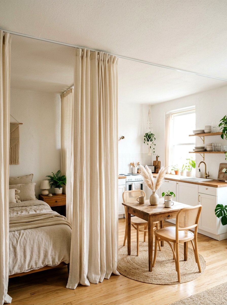Ceiling mounted curtain - 30 partial divider studio ideas