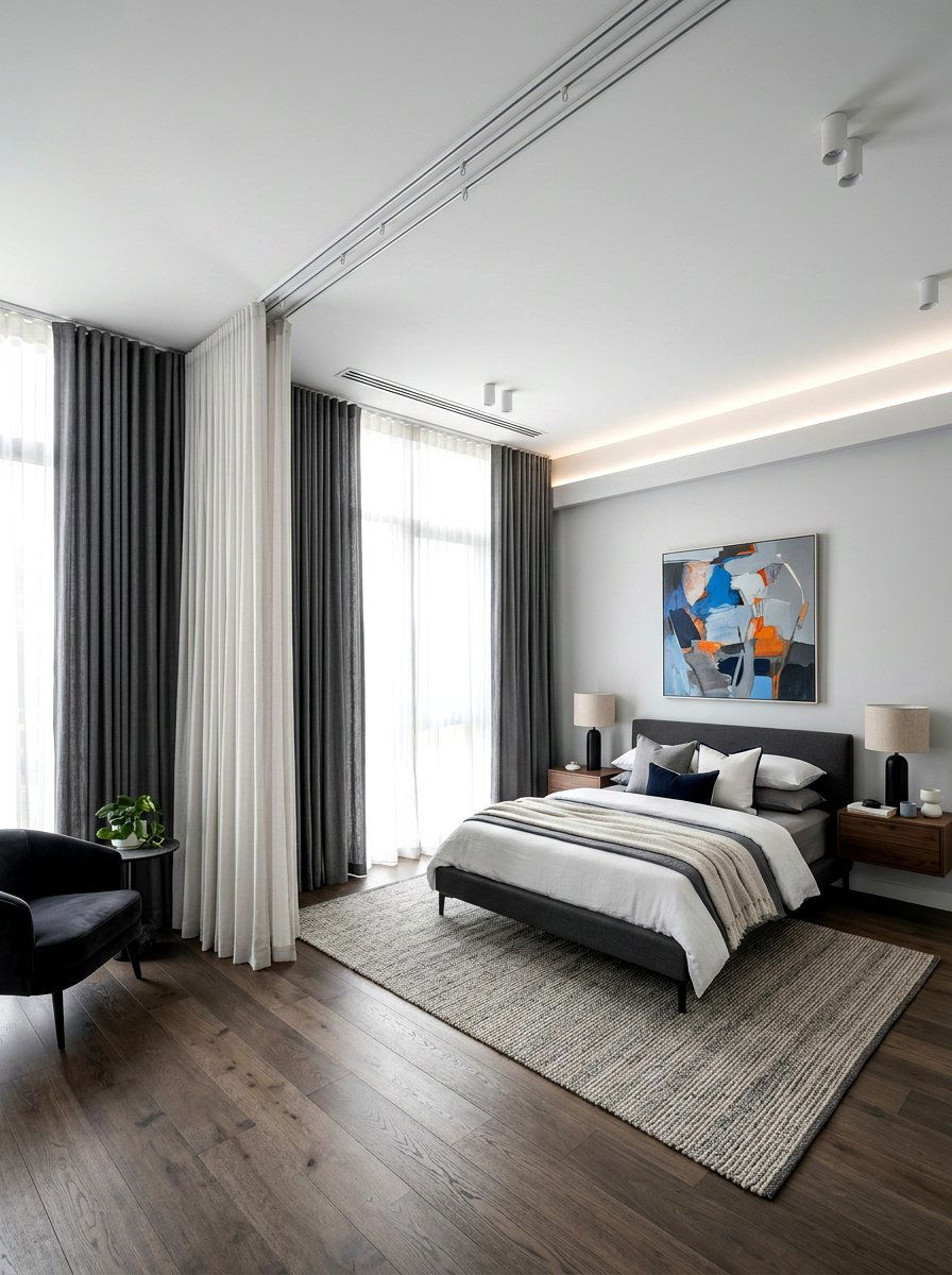 Ceiling mounted curtain tracks - 30 bedroom curtain layering ideas aesthetic