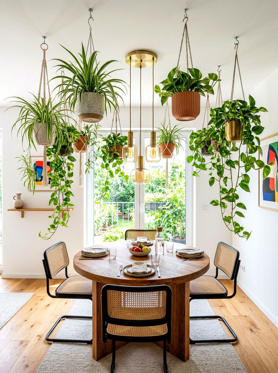 Ceiling mounted hanging pots - 30 apartment vertical garden ideas