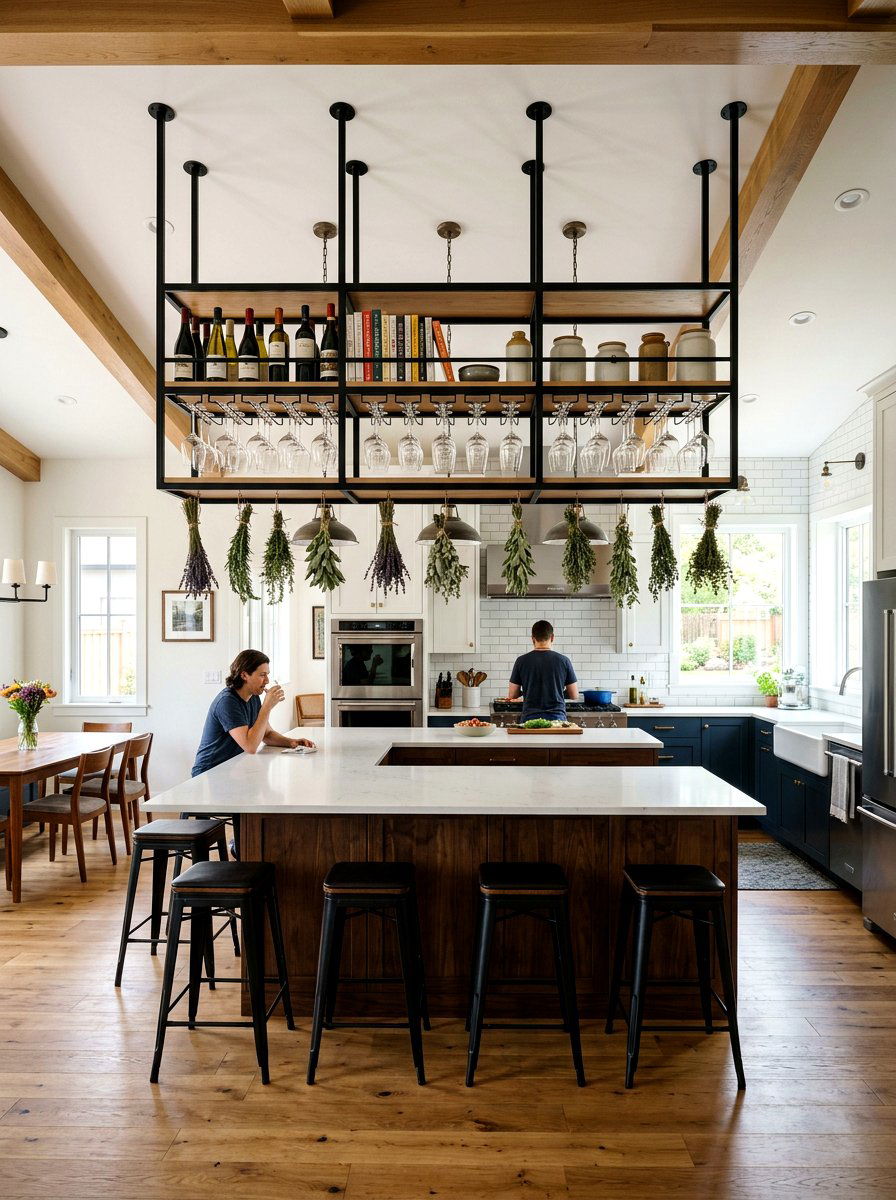 Ceiling mounted shelf - 30 tiny kitchen open shelf ideas