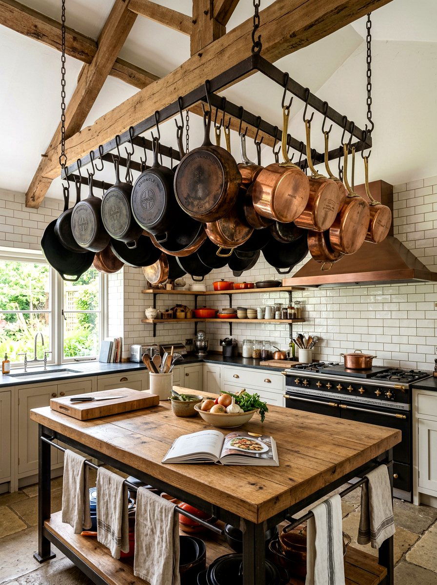 Ceiling pan rack - 30 European unfitted kitchen ideas