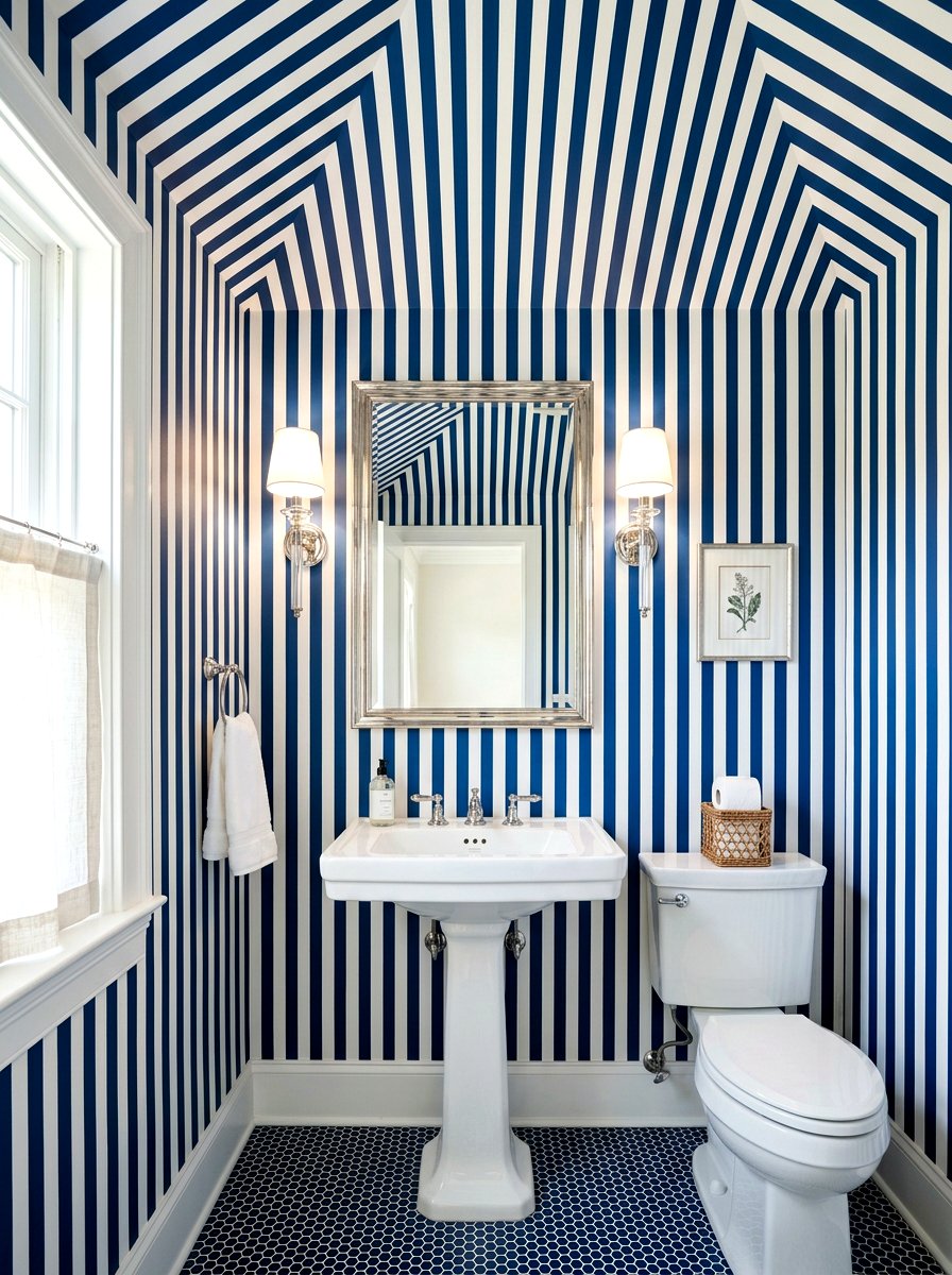 Ceiling striped paint design - 30 striped powder room ideas
