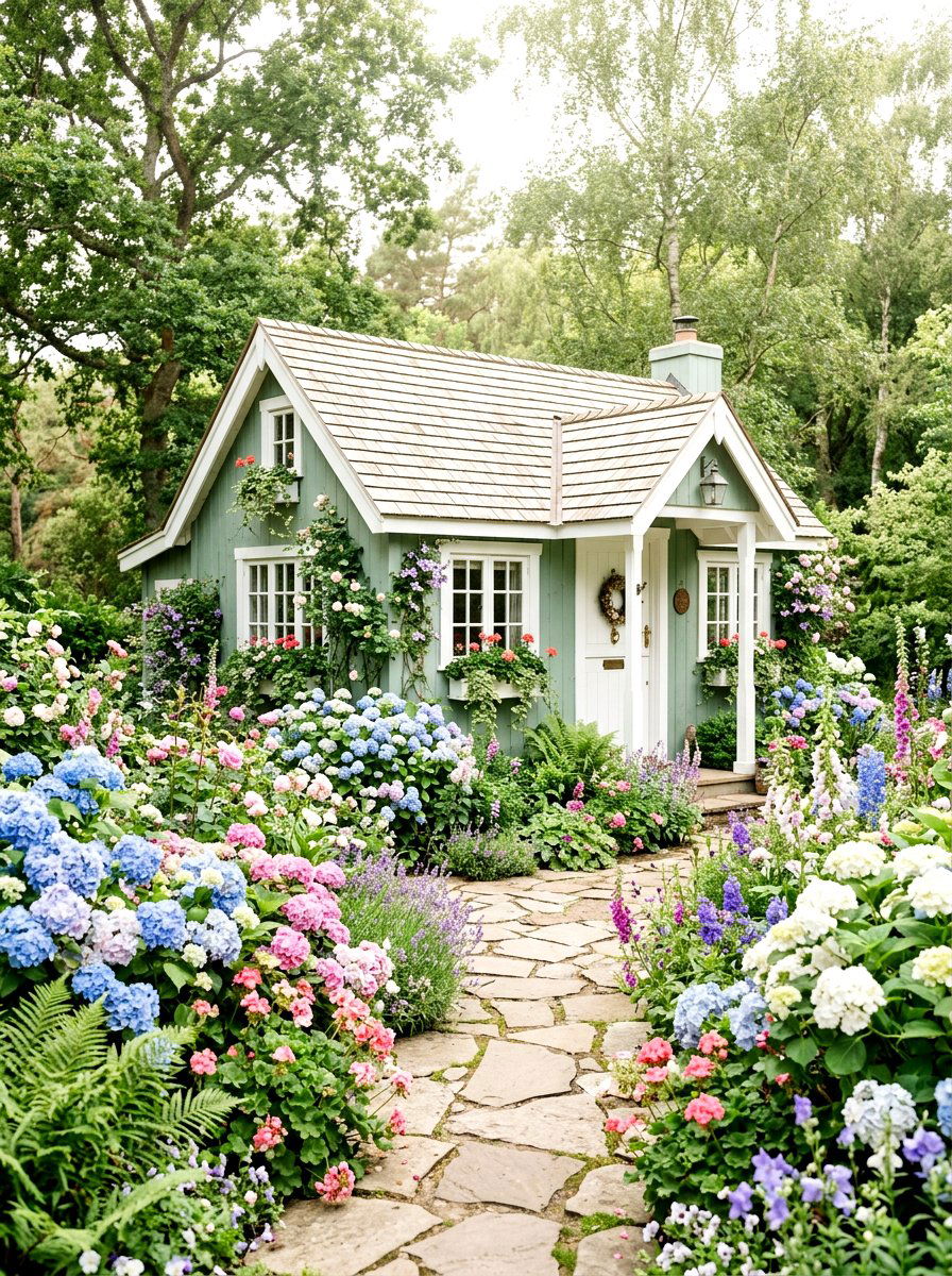 Celadon Green Garden Cottage - 30 green house exterior ideas