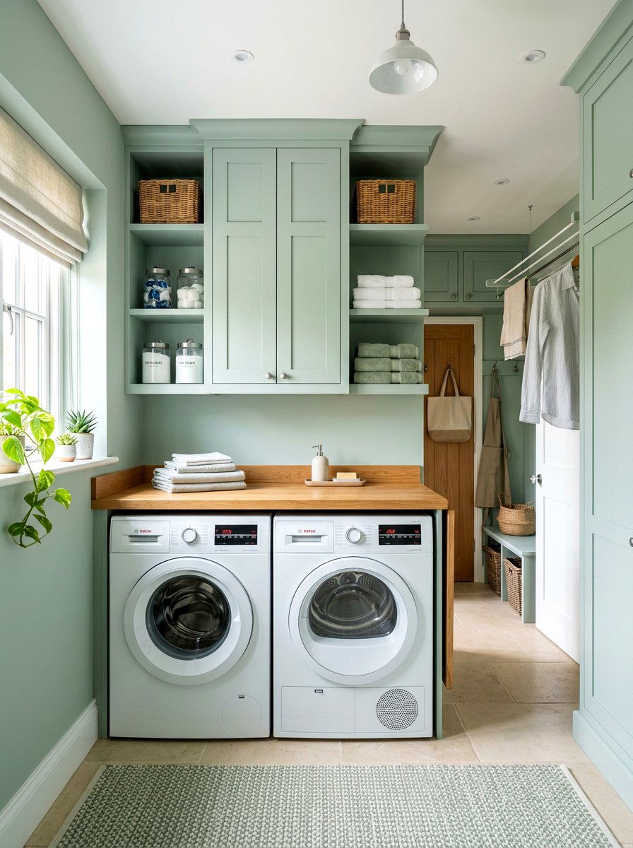 Celadon green laundry room - 30 spring color drench ideas