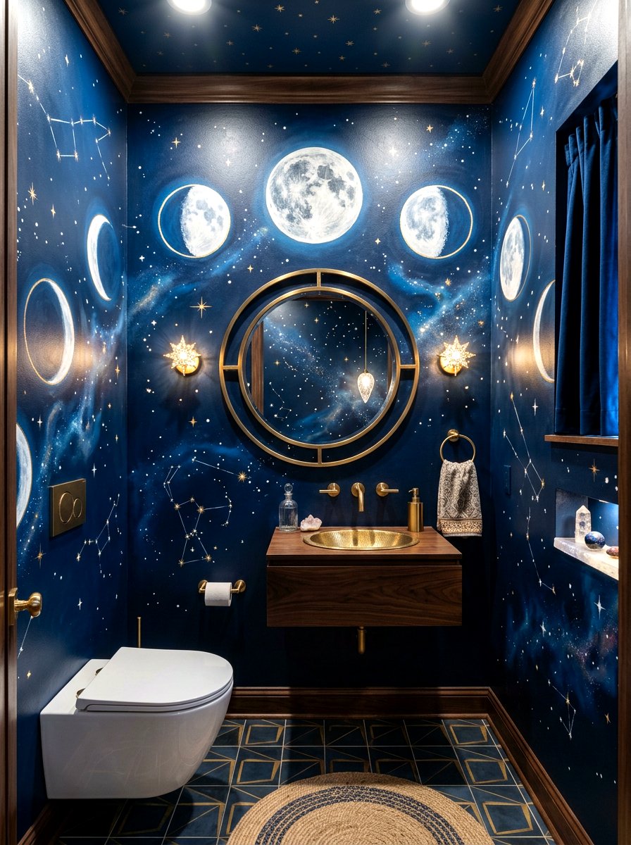 Celestial Moon Mural Powder Room - 30 murals in powder room ideas