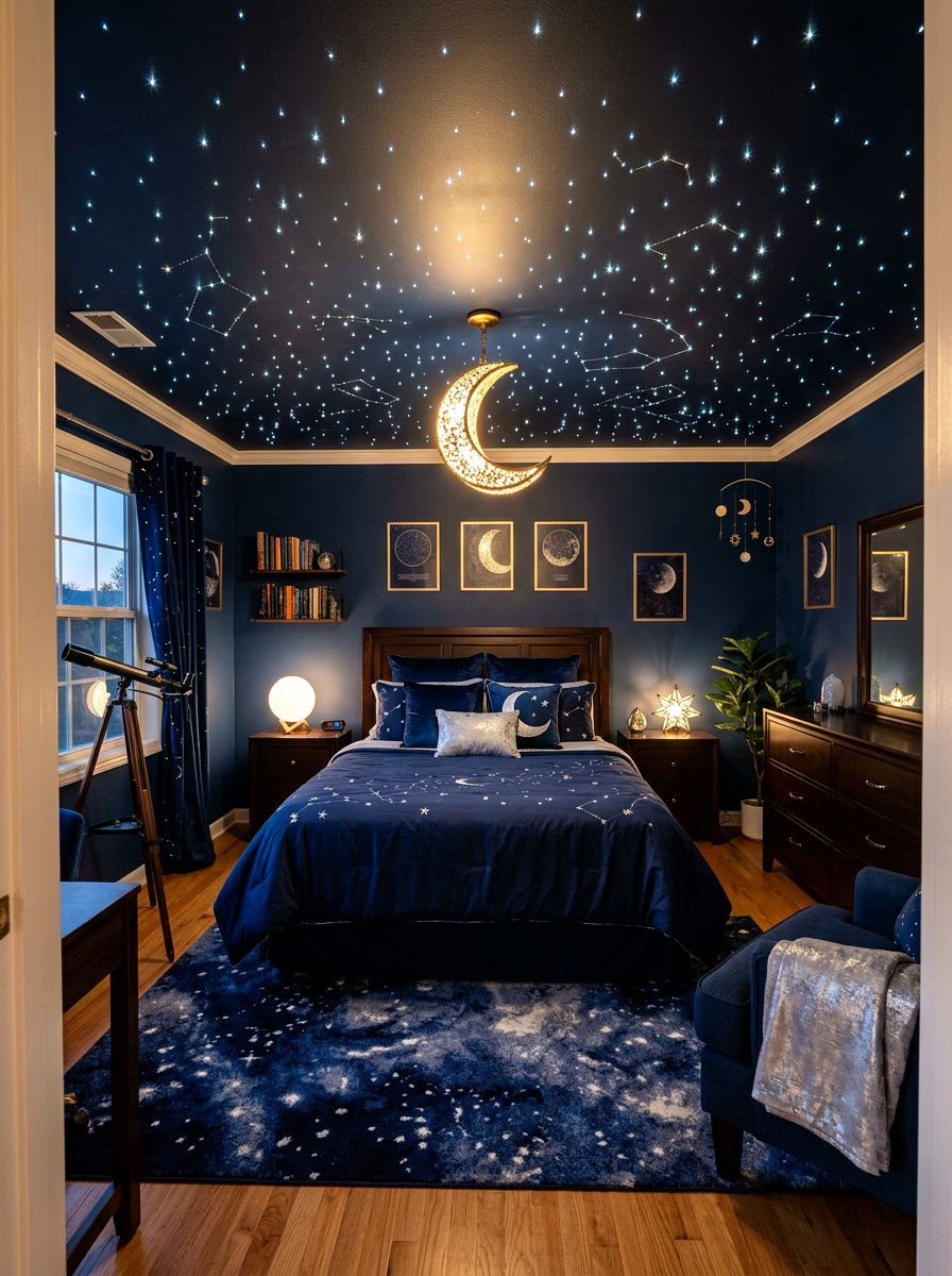 Celestial Night Sky Ceiling - 30 storybook bedroom ideas