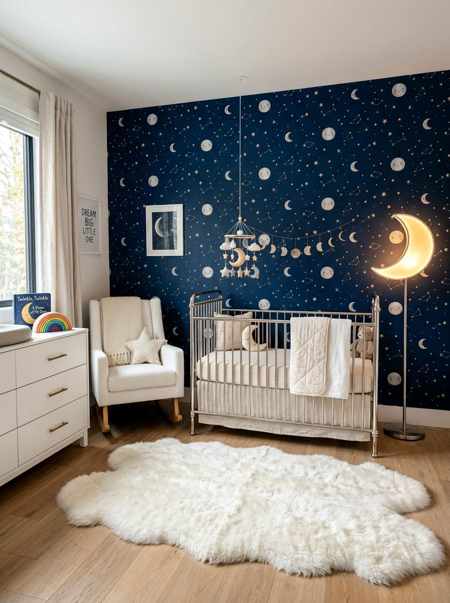 Celestial moon and star nursery wallpaper - 30 nursery wallpaper ideas