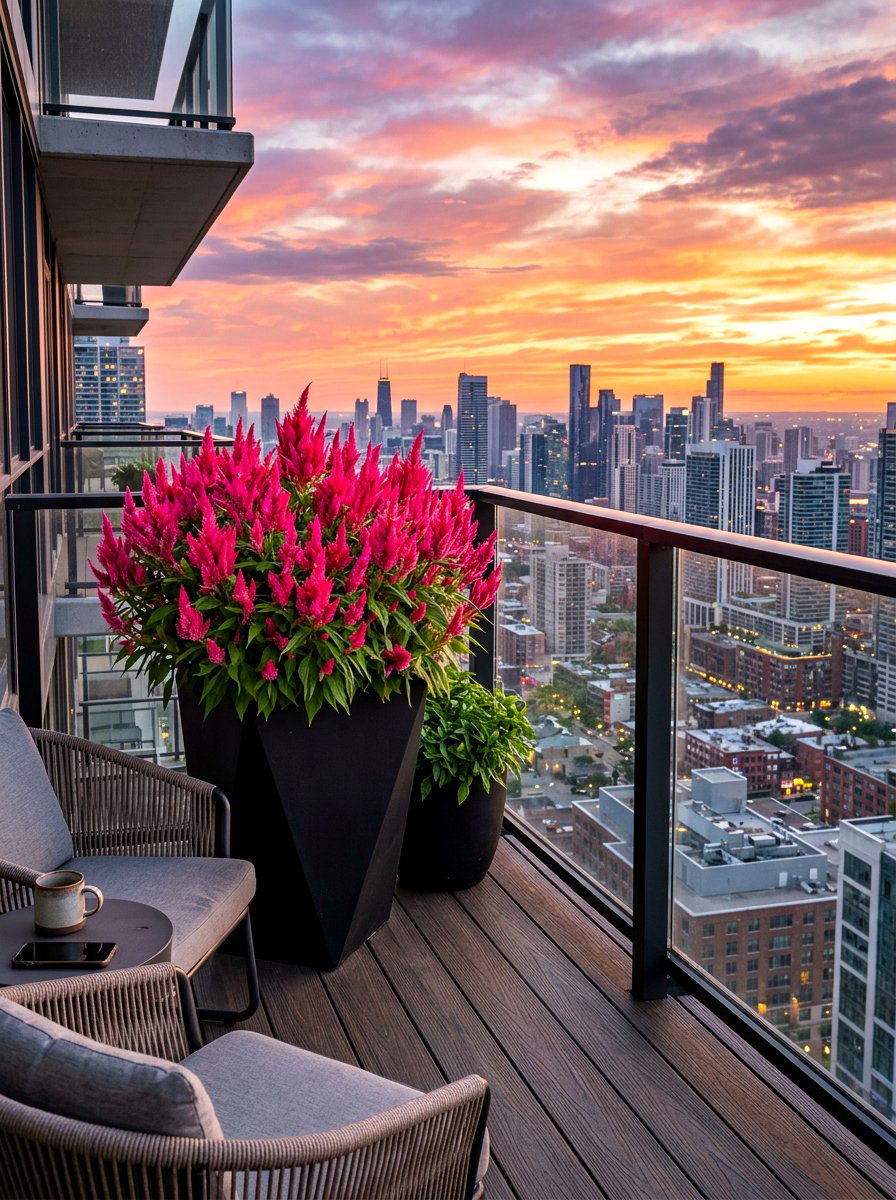 Celosia floral pot - 30 balcony cut flower garden ideas