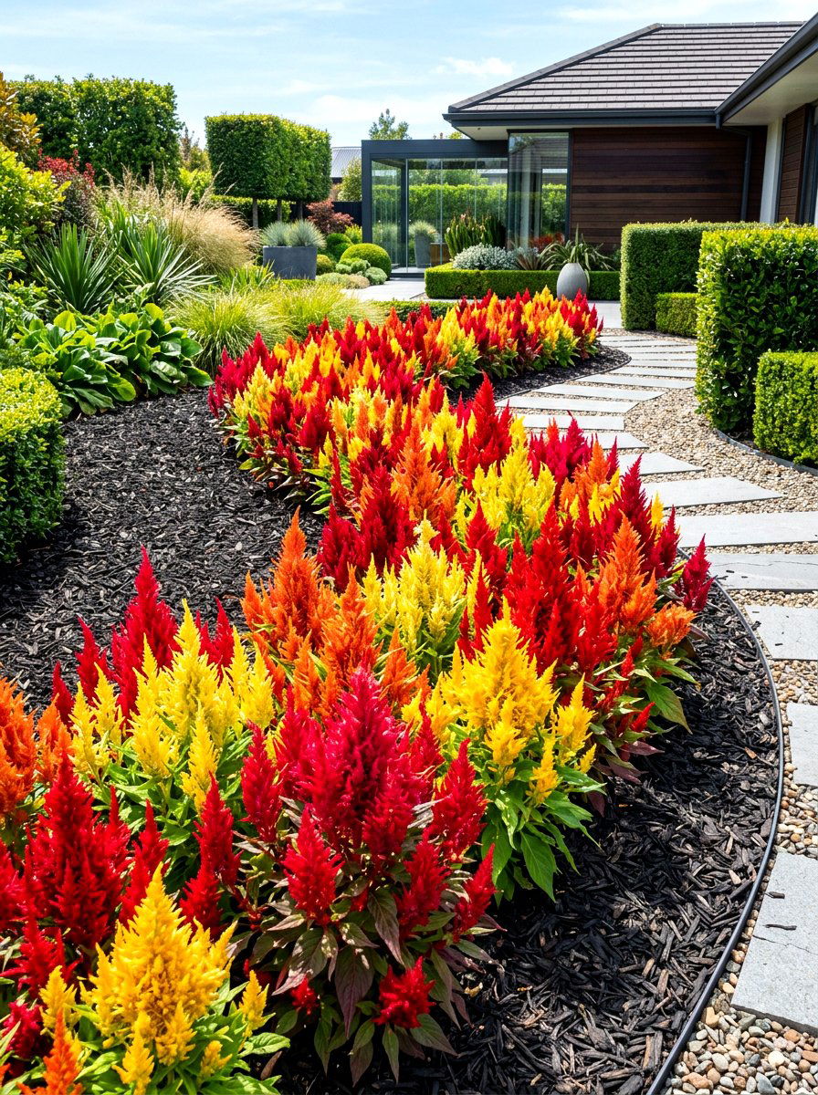 Celosia vibrant border - 30 annual flower border ideas