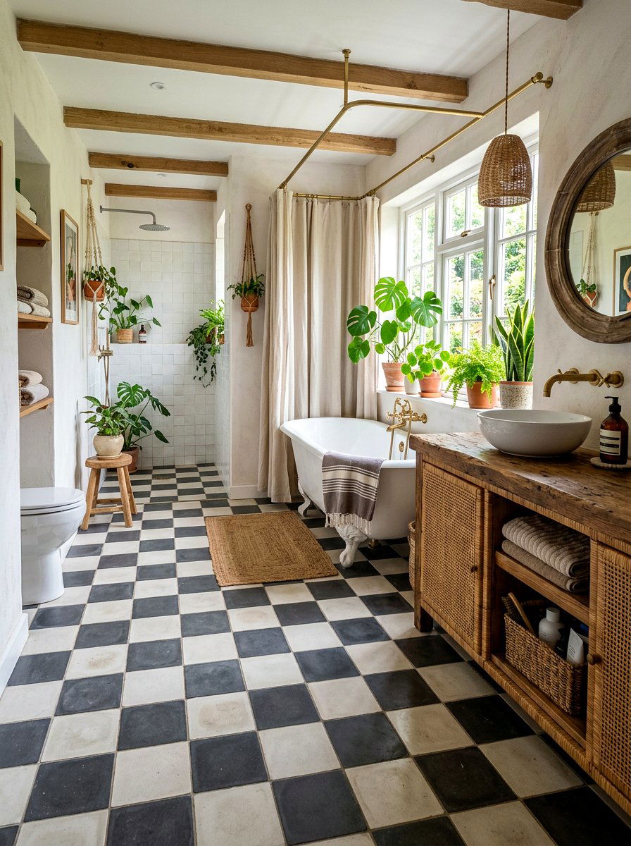 Cement Tile Checkerboard Floor - 30 checkerboard bathroom floor ideas