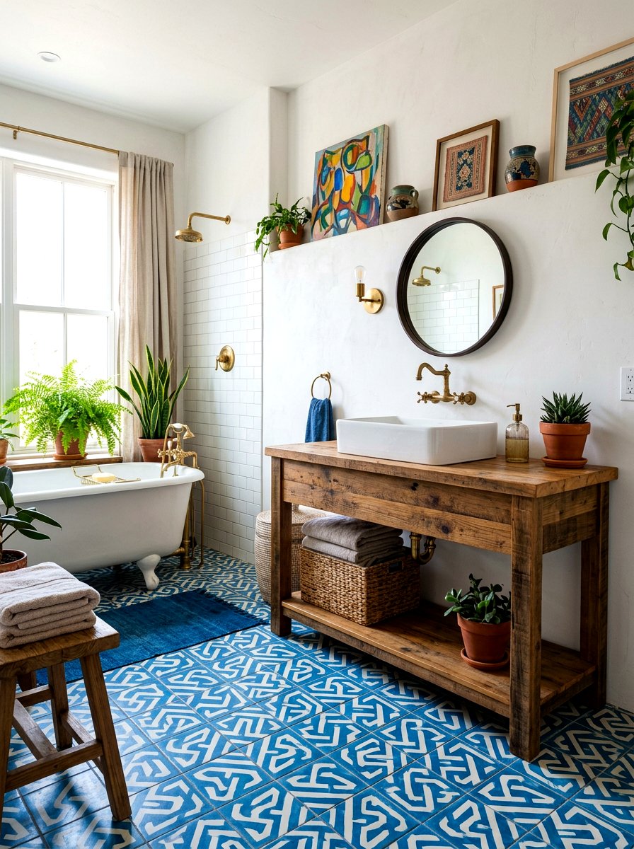 Cement Tile Pattern Floor - 30 bathroom accent tile ideas