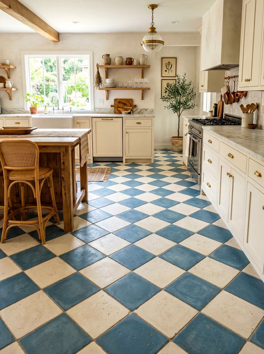 Cement checkerboard kitchen tile - 30 checkerboard kitchen tile ideas