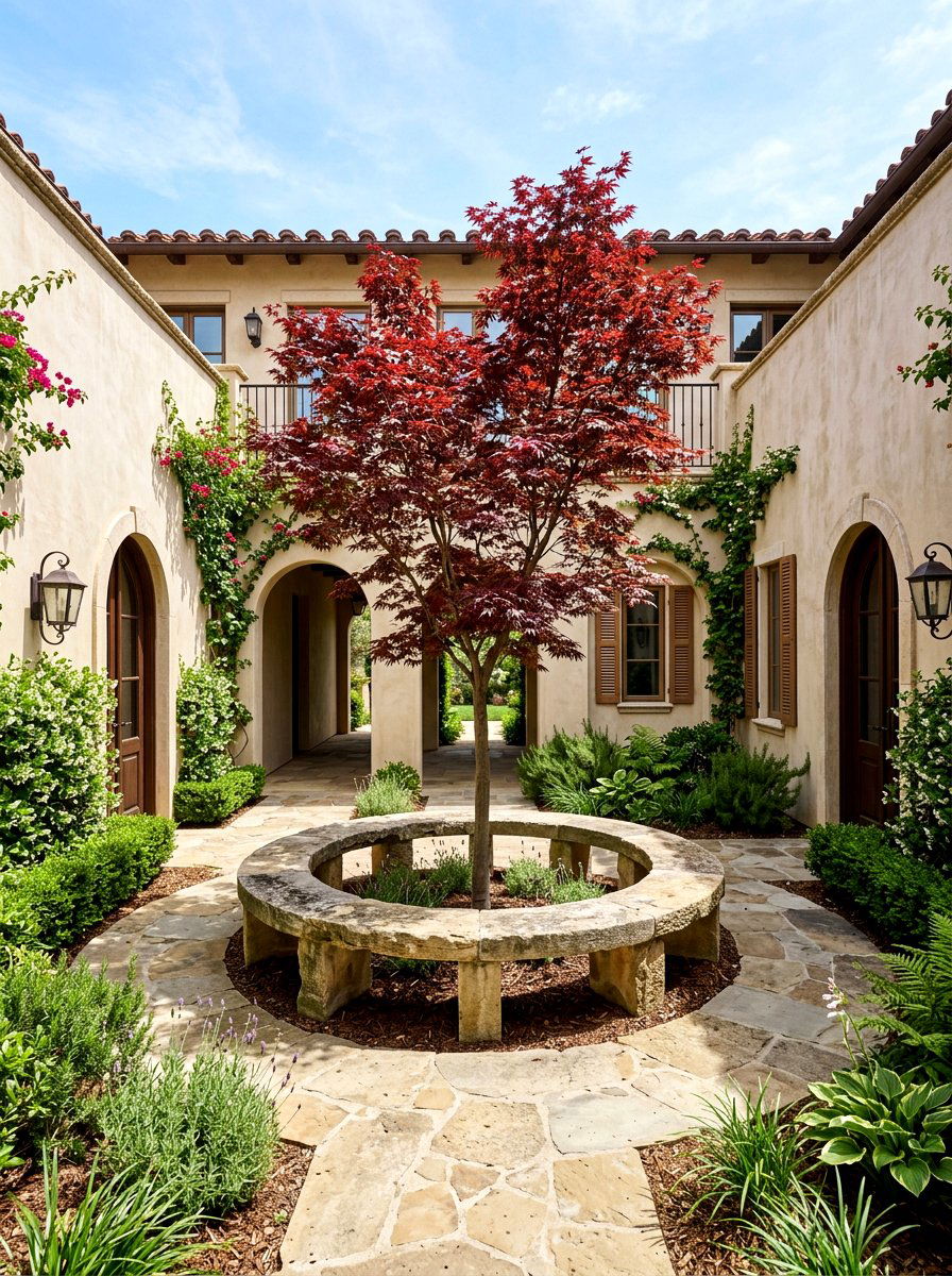 Center tree courtyard design - 30 warm minimalist garden ideas