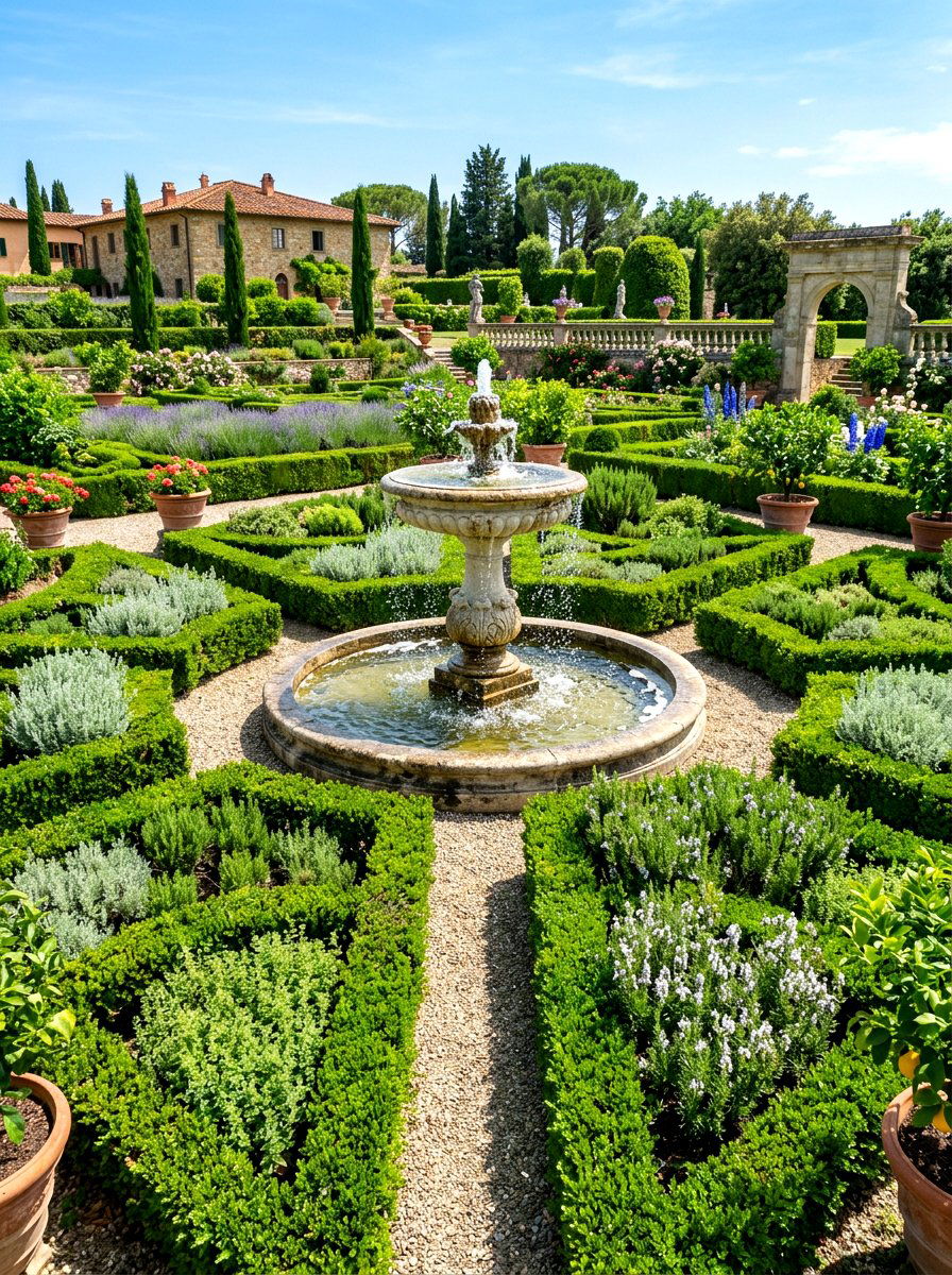 Central Fountain Herb Knot - 30 herb knot garden ideas