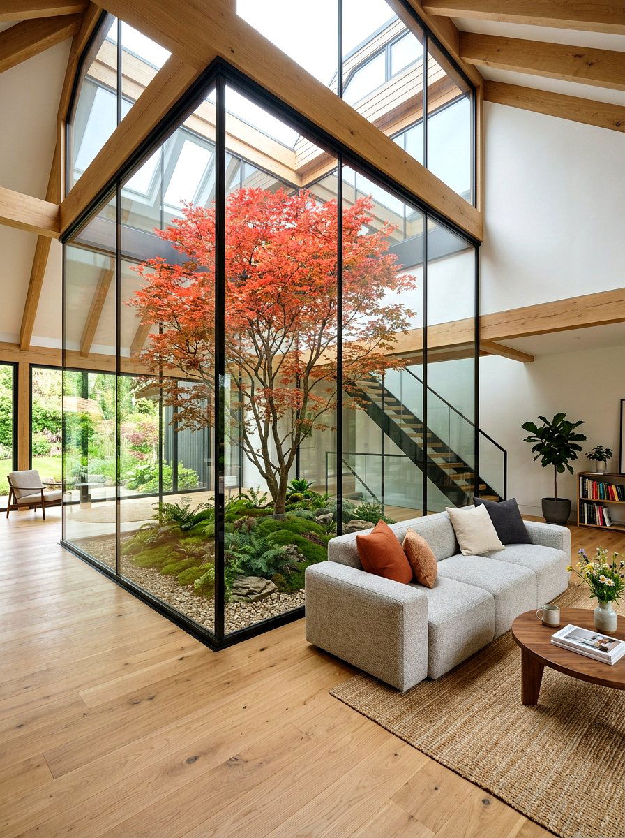 Central tree courtyard - 30 indoor courtyard home ideas