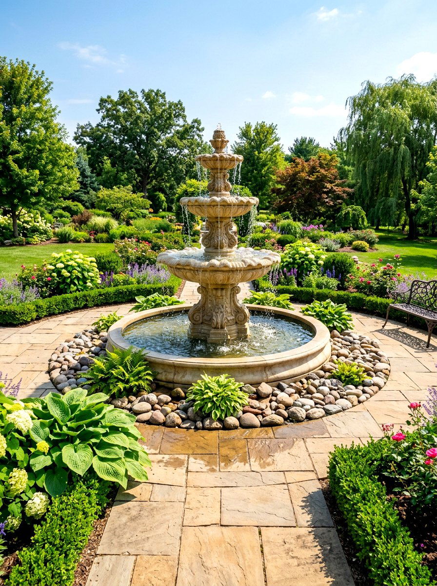 Central water fountain - 30 courtyard garden ideas