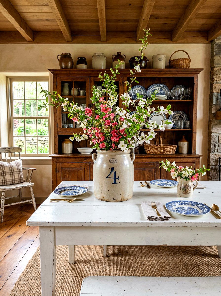 Ceramic Crock Table Centerpiece - 30 farmhouse table decor ideas