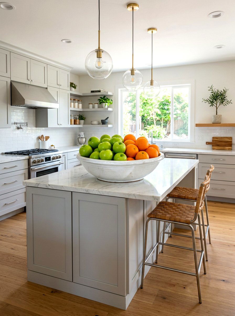 Ceramic Fruit Bowl Centerpiece - 30 layered kitchen decor ideas