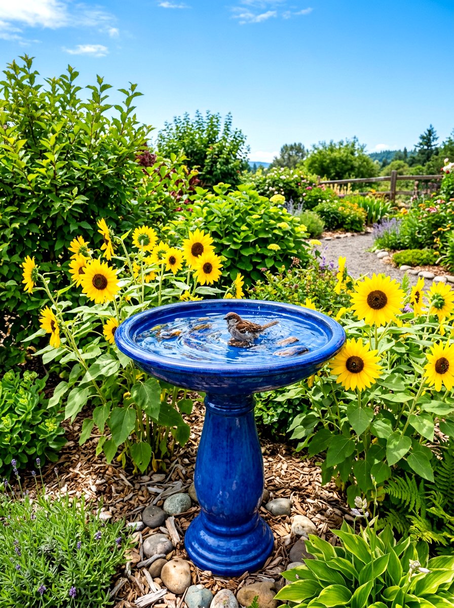 Ceramic Glazed Bird Bath - 30 bird bath ideas