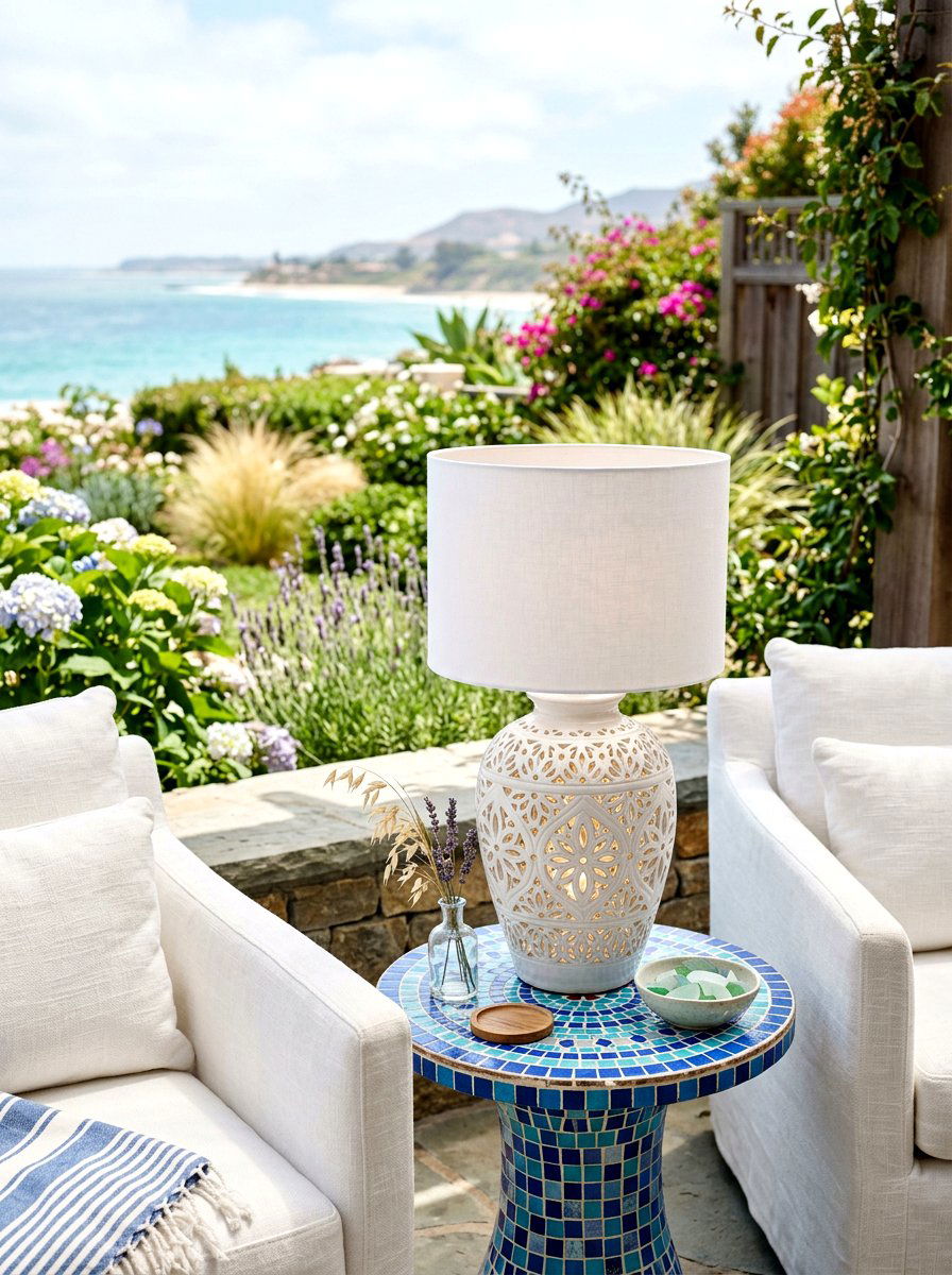 Ceramic Pierced Lamp - 30 lamp lit patio ideas